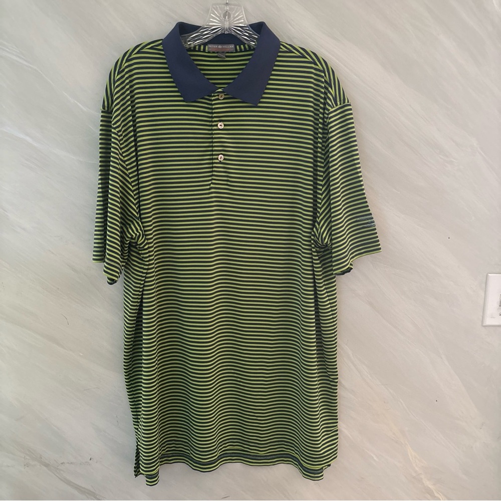 Peter Millar XL Green/Blue Striped Summer Comfort Polo Shirt Golf Logo